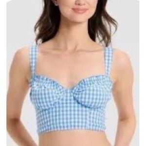 Colsie blue white gingham underwire Checkered bra bralette size large
